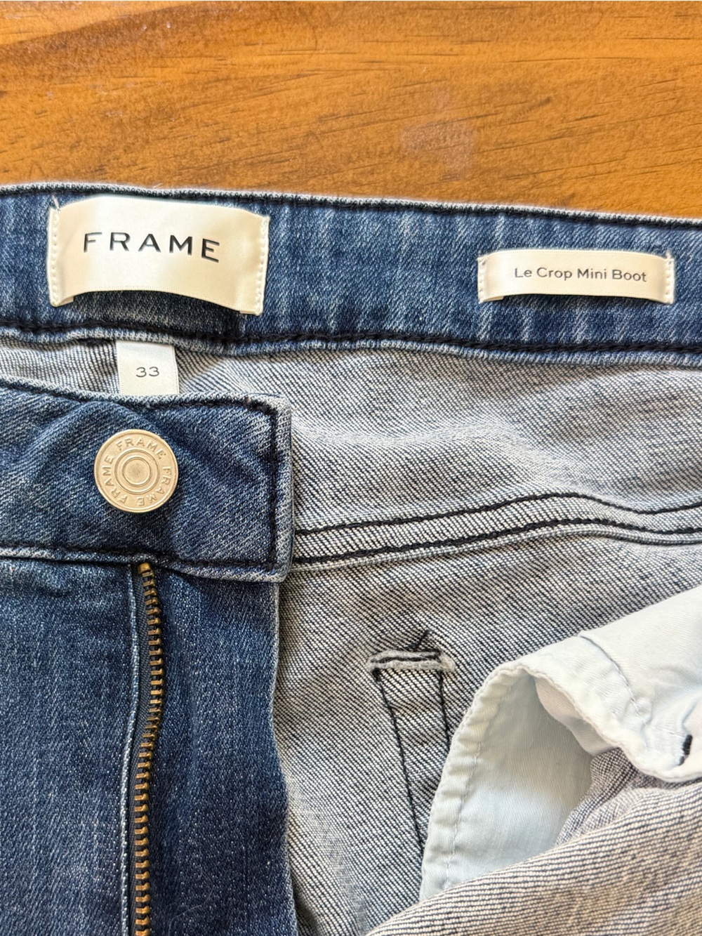 FRAME Le Crop Mini Boot Jeans Blue High Rise Crop Stretch Denim Size 33 - Picture 7 of 8